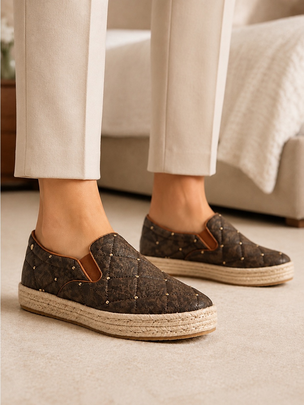 Michael Kors Libby Studded Logo Slip-On Espadrilles Size 6 NIB